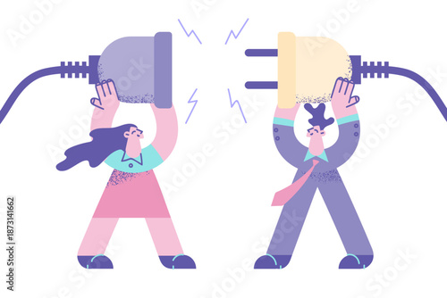 Businesspeople connect plugs for shared business goal