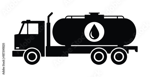 Vector illustration of black tanker truck carrying fuel on white background.