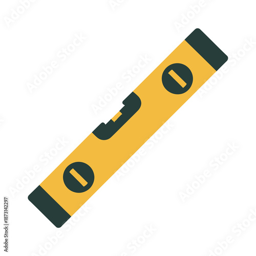 Yellow vector spirit level tool with black end caps and two bubble vials