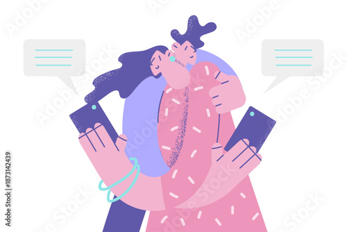 Couple lovers cheating online on smartphone device