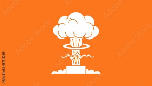 Nuclear explosion with white clouds on orange background