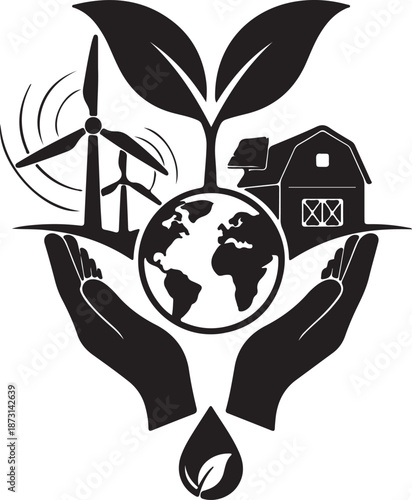 Ecofriendly concept with hands holding earth and renewable energy sources together sustainably forever