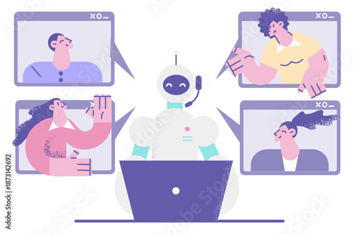 Robot assistant talk on webcam call with people