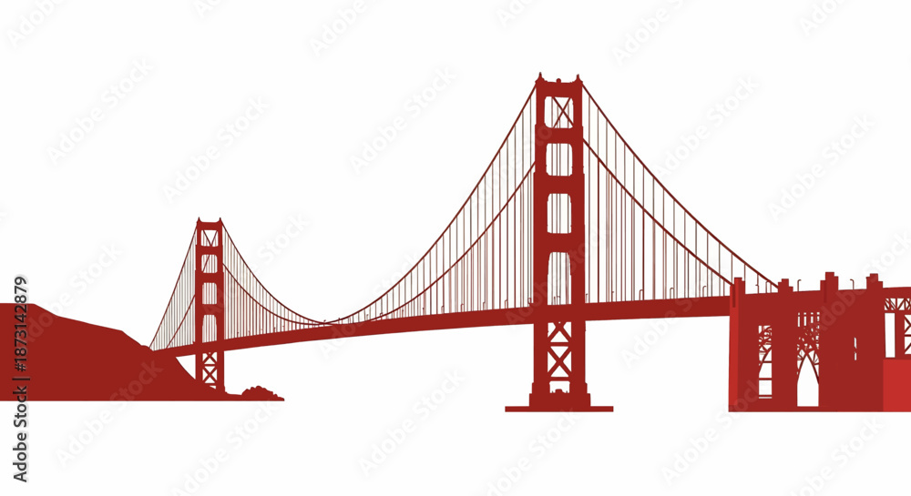 Fototapeta premium Golden Gate Bridge iconic San Francisco landmark in red silhouette