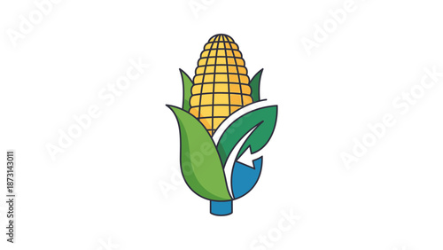 Vibrant corn icon with green leaves and blue base