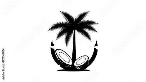 Tropical getaway with palm tree and drums on beach