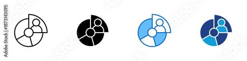 Customer Segmentation Multiple Style Icon Design Vector - Divided circular chart with user symbol, representing classification, targeting, and market analysis
