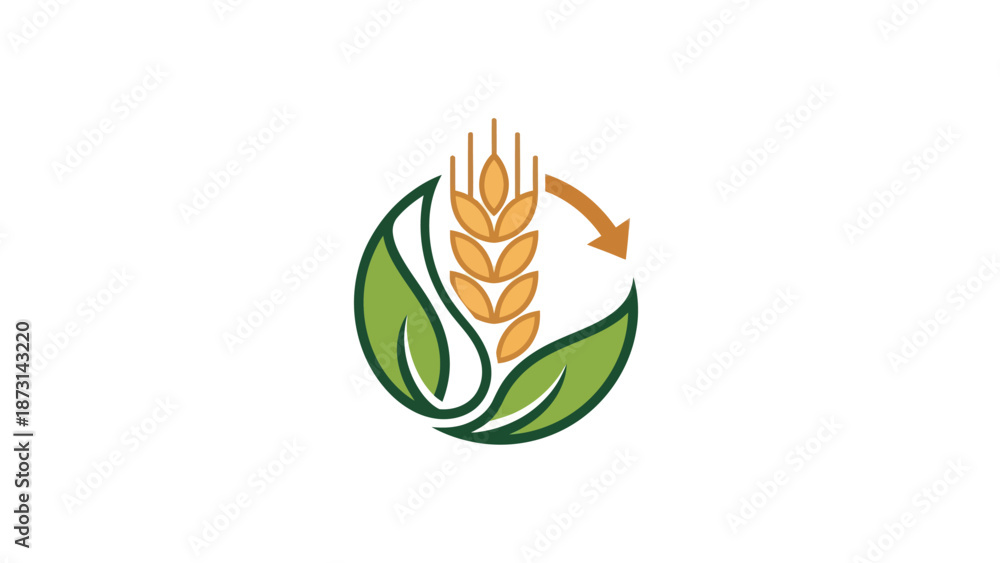 Obraz premium Sustainable agriculture symbol with wheat and leaves