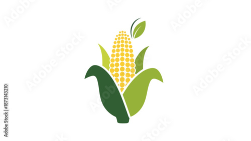 Vibrant corn icon with green leaves and yellow kernels