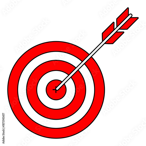 Red target with arrow piercing the center symbolizing success achievement and accurate aim.