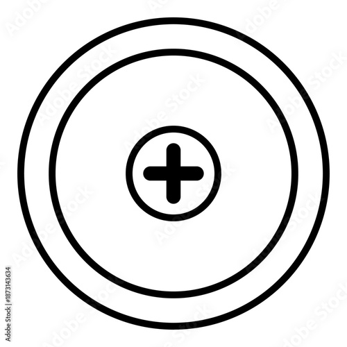 Minimal target icon with plus sign in the center symbolizing accuracy and alignment.