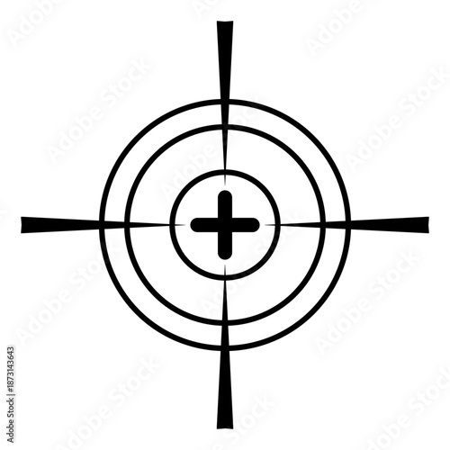 Monochrome target with crosshair and plus center for precision and focus concepts.