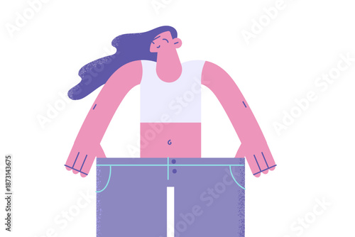 Happy woman demonstrate result of dieting