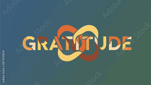 Vibrant gratitude concept with colorful intertwined text and shapes