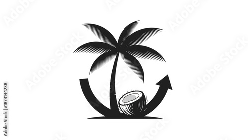 Tropical palm tree with coconut and anchor symbol