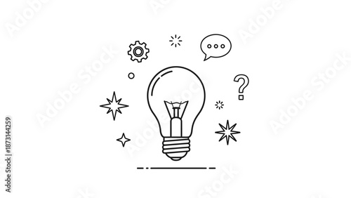 Creative idea light bulb with innovative thinking symbols around