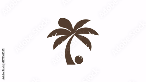 Brown palm tree silhouette with coconut on white background