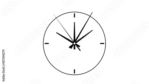 Simple modern clock face with black hands and white background