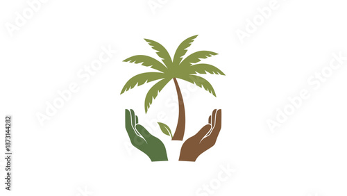 Hands cradling a palm tree symbolizing environmental care