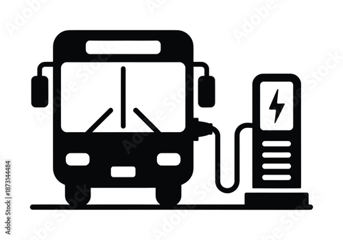 Vector illustration of electric bus connected to charging station for eco-friendly transportation