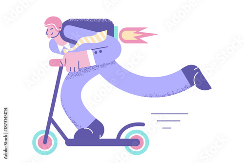 Riding scooter to work concept