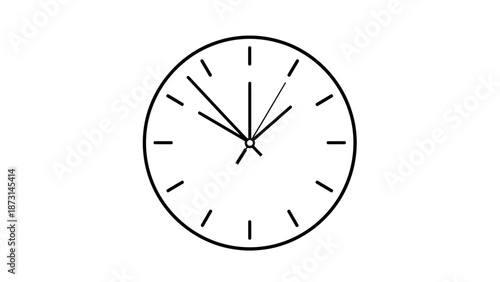 Simple analog clock face with black hands and markers on white