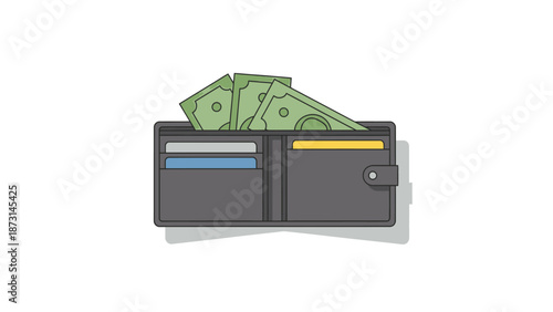Modern wallet with cash and cards for financial transactions
