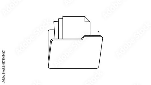 Simple line art of a file folder with papers