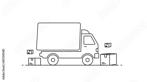 Delivery truck with packages and boxes in logistics scene