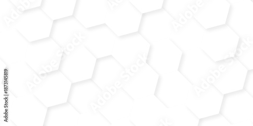 Abstract white hexagon honeycomb paper presentation. surface mosaic tiles minimal tech bee. website science element grid overlay. white hexagon futuristic technology geometric texture background.