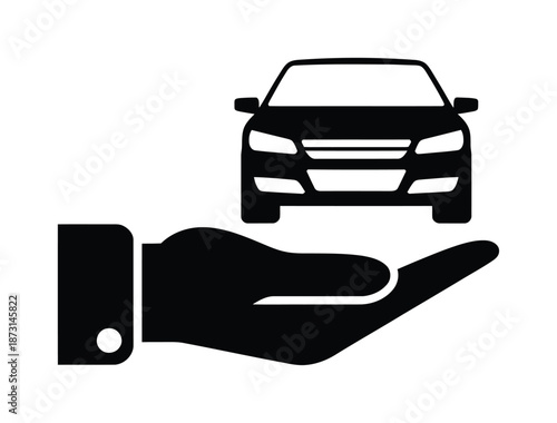 Vector hand supporting car icon showing ownership or protection