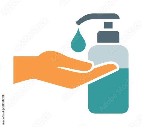 Vector illustration of hand sanitizer being dispensed onto a person's hand for cleanliness.