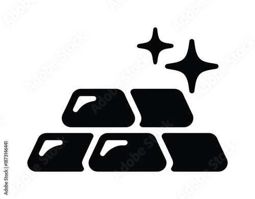 Stacked gold bars with gleaming sparkles above vector illustration