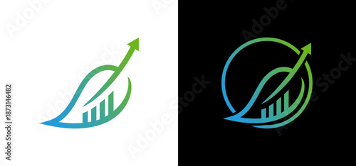 Logo design vector combining the concepts of agriculture and profit, depicted with a growing leaf and an arrow. Suitable for presentations, websites, and marketing materials.