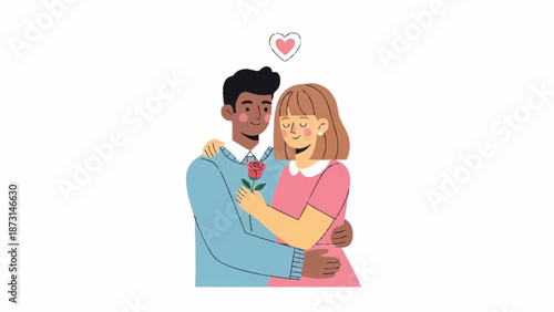 Couple embracing with affection in a tender moment illustration