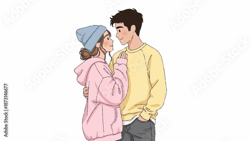 Young couple embracing and gazing into each other's eyes in a tender moment together