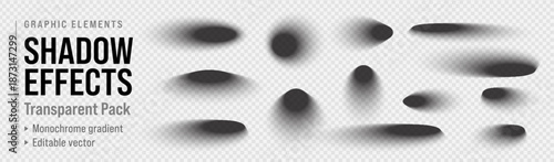 Drop shadow effect set for floor oval circle box object vector view. Realistic 3d shape with soft gray shade and dark gradient on abstract background. Round ball and blur border for package.