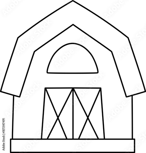Vector simple barn line icon isolated on white background. Black and white farm shed illustration. Cute woodshed. Rural, garden or Easter village picture, coloring page