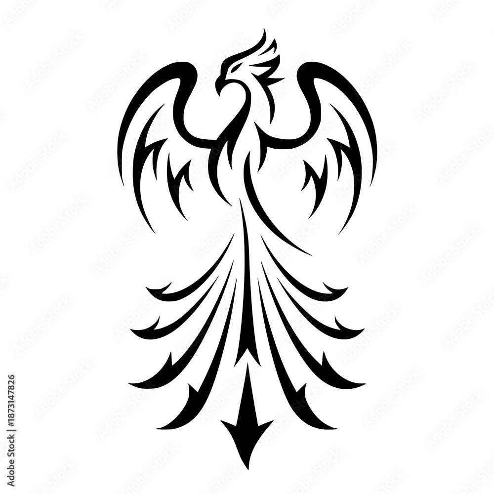 Obraz premium Majestic black phoenix rising with tribal style wings spread