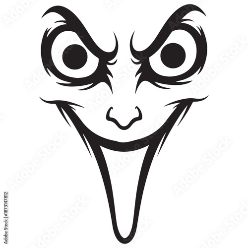 Sinister Grinning Face with Exaggerated Evil Eyes Vector Illustration