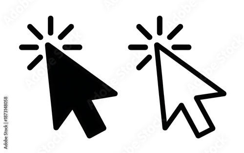 Black and white computer mouse clicker arrow cursor icons isolated on white background