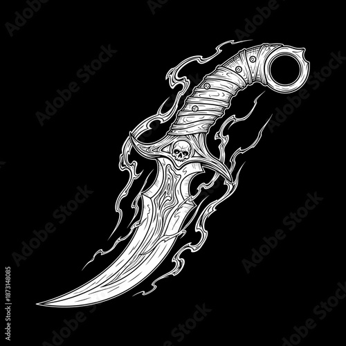 Mysterious Ornate Dagger with Skull and Smoke.