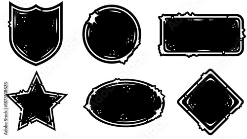 Set of six distressed grunge frames and shapes.