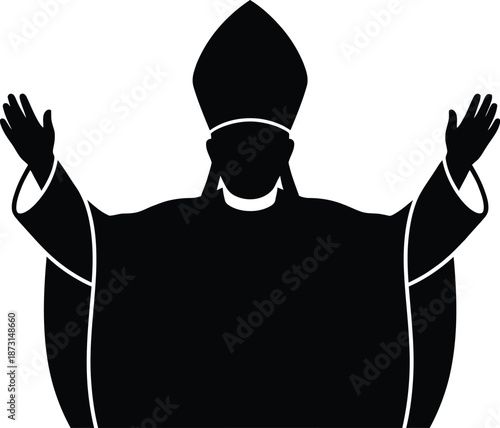 Pope Silhouette Vector Minimal Black Religious Leader with Outstretched Arms Design for Faith and Spiritual Themes