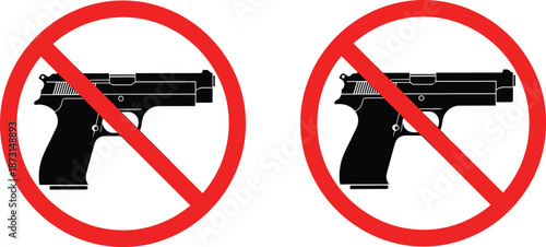 No guns allowed symbol, handgun prohibition signs, weapon-free zone icon set, safety and policy concept - flat vector illustration