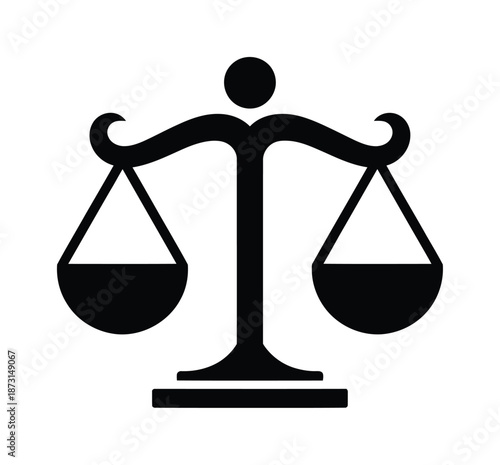 Black vector silhouette of justice scales balanced on stand