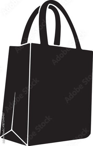 Simple black shopping bag with handles isolated on transparent background