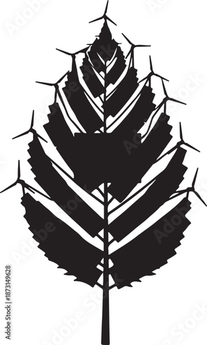 Thorny leaf silhouette with sharp spines and jagged edges isolated on transparent background