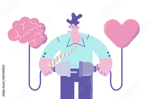 Smiling man find balance between heart and brain