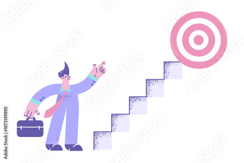 Motivated businessman go upstairs to career business success